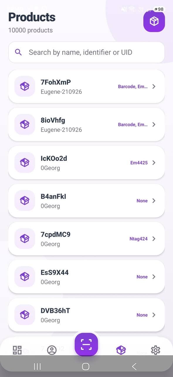 Product catalog in the Hashentic mobile app