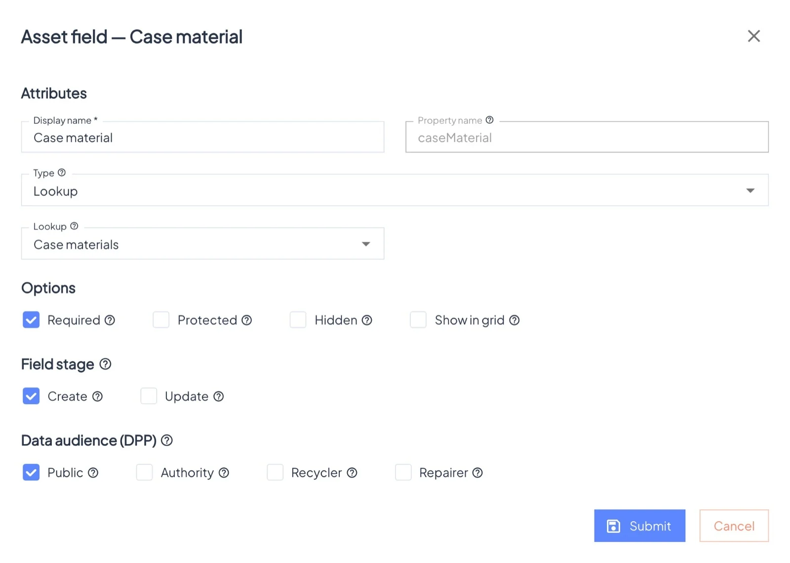 Field settings for a Lookup field.