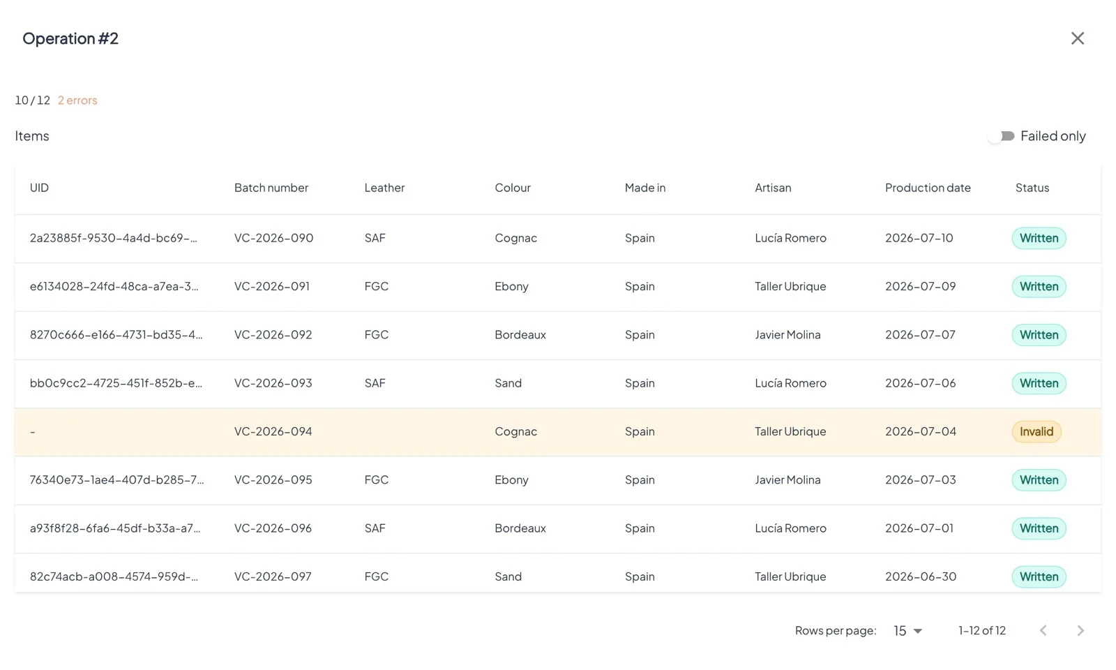 Operation details: every item and its status; switch on Failed only to see what needs fixing.