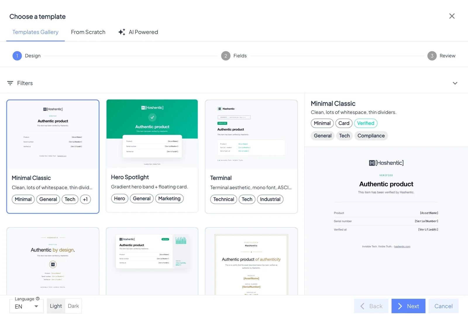 The gallery. Open Filters to search, or filter by style, use case and layout.