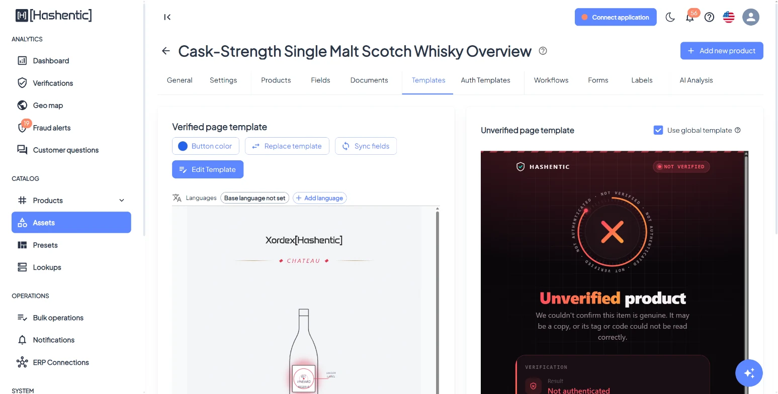 Languages under the verified page template: the base language and Add language.