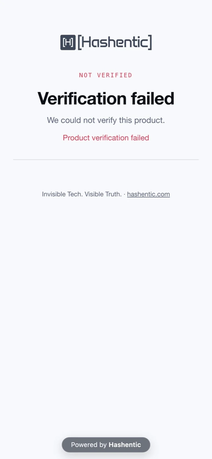 Not verified. Shown for failed scans; design it in Settings or per asset.